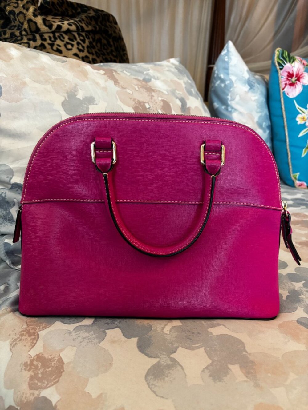 Dooney & Bourke Fuchsia Saffiano Leather Carter Satchel Domed Bag - Picture 3 of 10